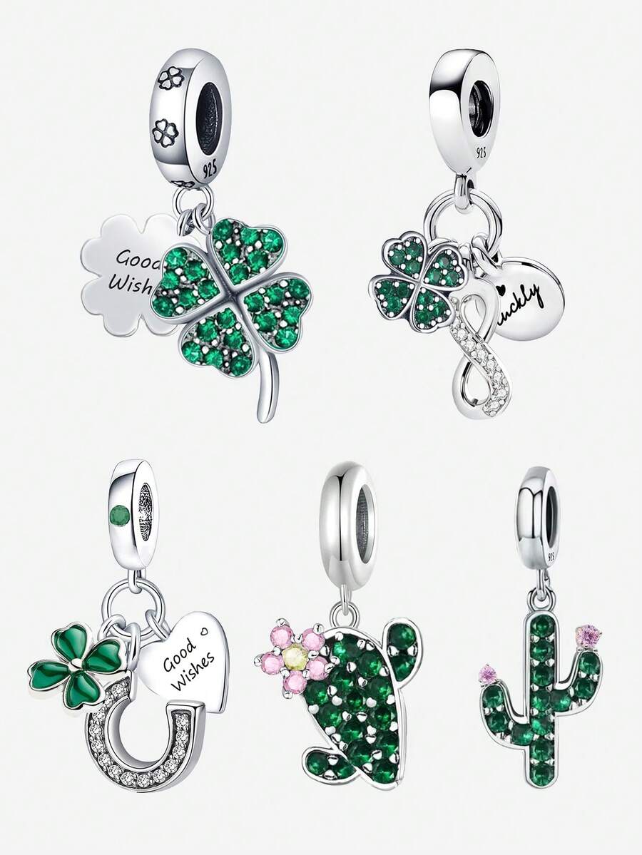 1pc Fashionable Cactus Pendant Bead, Suitable For Women's Bracelet, Bangle DIY Jewelry Making And Daily Outfit Accessories, Also Suitable For Girls To Wear. - Silver - View 1