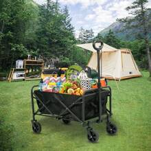 1 Pc Heavy-Duty Collapsible Utility Wagon Cart - 330LBS Load Capacity,All-Terrain Wheels, Foldable Design, Spacious Interior, Ideal For Beach, Lawn, Pet,Sports, Camping, And Outdoor Activities - Black - View 4