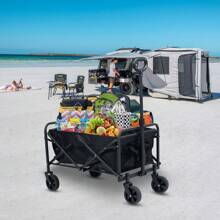 1 Pc Heavy-Duty Collapsible Utility Wagon Cart - 330LBS Load Capacity,All-Terrain Wheels, Foldable Design, Spacious Interior, Ideal For Beach, Lawn, Pet,Sports, Camping, And Outdoor Activities - Black - View 5