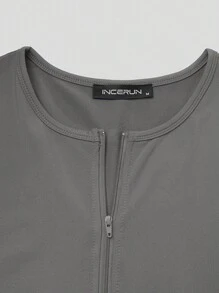 INCERUN Mens Short Sleeve Zip Up Leotards Jumpsuits Rompers Underwear Playsuits Bodysuits Nightwear Loungewear Onepieces - Grey - View 4