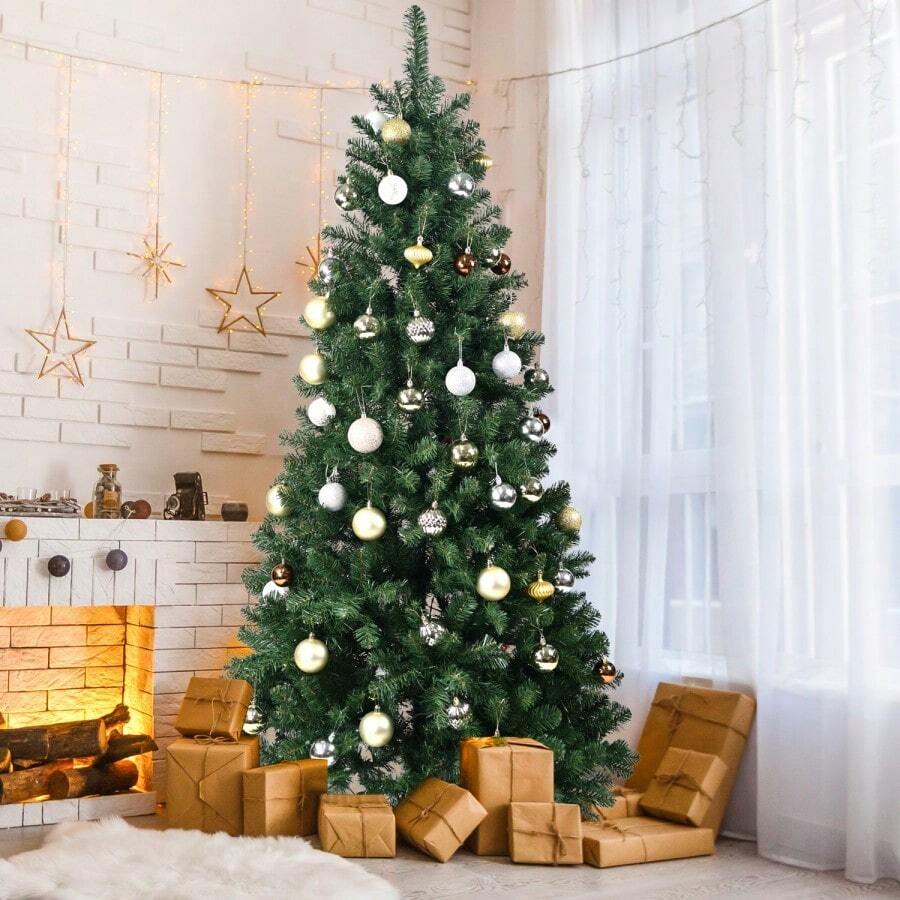 7.5ft PVC Hinged Green Tree7.5ft Christmas Tree With Lights, Realistic Fir Christmas Tree Prelit With 1746 Branch Tips, 550 Warm Lights And Metal Stand, Aritificial Christmas Tree, Árbol De Navidad - xanh lá cây 7,5ft - Xem 1