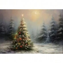 1 tấm vải Canvas trang trí tường Giáng sinh cổ điển nhẹ nhàng, trang trí nhà nông thôn, phong cảnh mùa đông, nghệ thuật ngày lễ, không khung - Nhiều màu - Xem 32