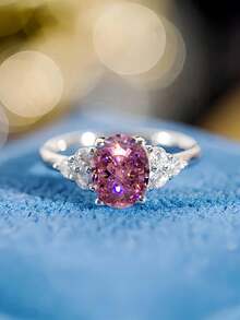 1 件正品迷人公主方形锆石银色结婚/订婚戒指，女士求婚戒指，永恒戒指，精美珠宝礼物，适合生日、周年纪念日、情人节 - 淺胭粉款 - 查看 9