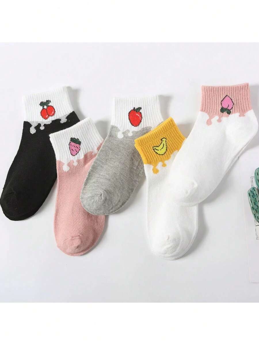 Kit 12 Pairs Cotton Socks Mid-Calf WITH Fruit Prints Fashion Premium Women's 35-40 - Nhiều màu - Xem 1