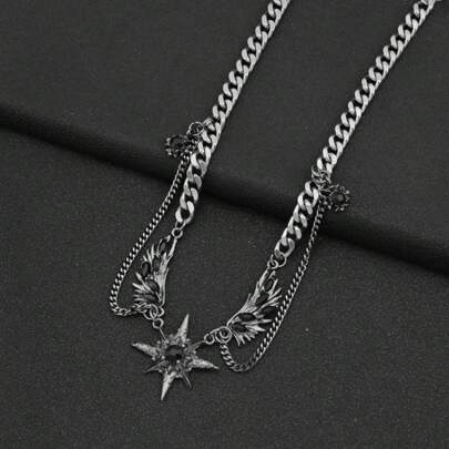 1 Peça Colar Pingente de Cruz Multi-Camadas Empilhada, Design Criativo Minimalista Estilo Hip-Hop Punk Retrô Casual, Ótimo Presente para Uso Diário, Deslocamento, Rua, Festa, Feriado