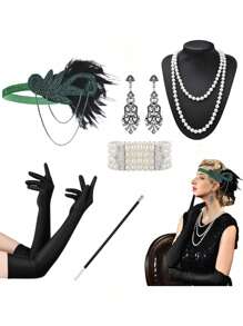 D EXCEED 6 件 20 世纪 20 年代女式飞来波女郎了不起的盖茨比配饰套装咆哮的 20 年代主题复古时尚派对查尔斯顿化装舞会万圣节装饰礼物化妆舞会角色扮演带人造羽毛头带舞会 - 多色 - 查看 77