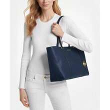 Michael Kors Temple Large Leather Tote - Navy - View 1