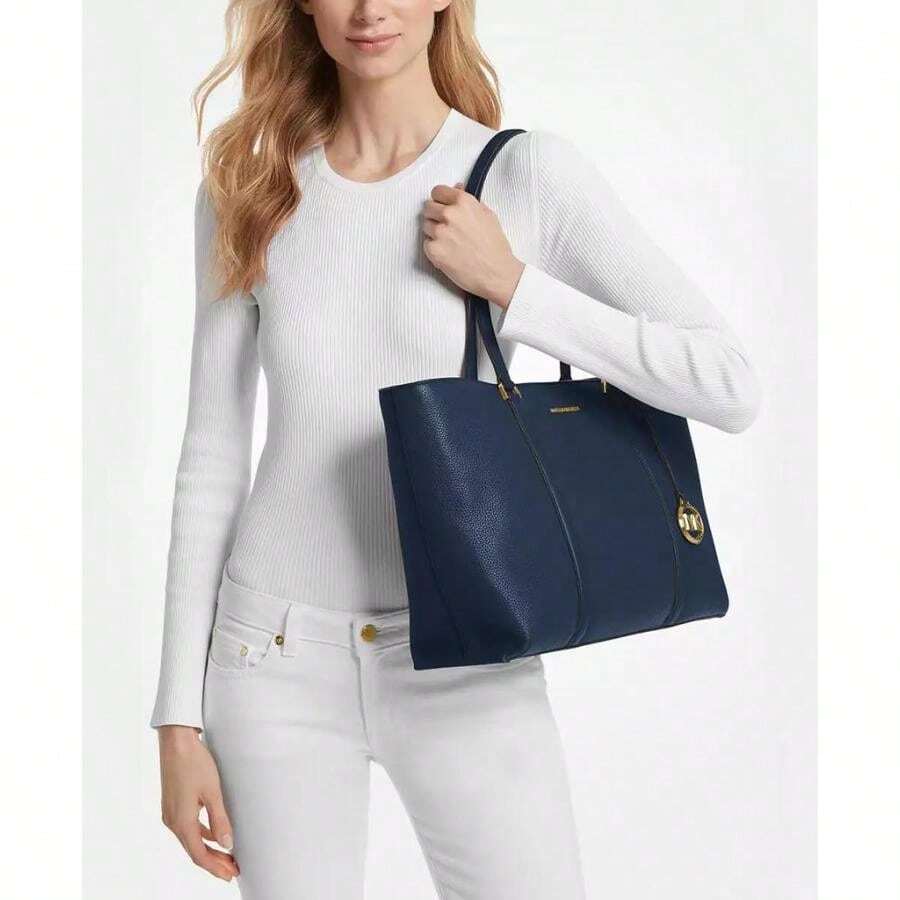 Michael Kors Temple Large Leather Tote - Navy - View 1