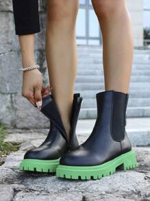 Plus Size Women Solid Color Patchwork Side Zipper Simple Casual Slip-On Boots