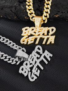 全新冰晶双排“BREAD GETTA”吊坠项链，不锈钢链，男女通用时尚派对珠宝配饰 - 多款 - 查看 4