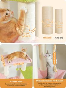 Cat Tree For Large Cats, Robust Multi-Level Cat Tower, Cat House Climbing Tree With Hammock, 11 Sisal Poles, Large Perch, Cave, Baskets, 170 Cm, Pink - Pink - View 8