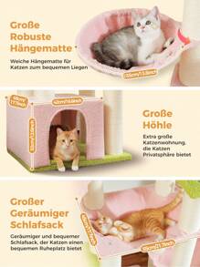 Cat Tree For Large Cats, Robust Multi-Level Cat Tower, Cat House Climbing Tree With Hammock, 11 Sisal Poles, Large Perch, Cave, Baskets, 170 Cm, Pink - Pink - View 7