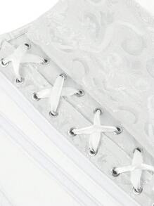 Underbust Corsets For Women,Corset Belt, Women's Floral Jacquard Lace Up Under Boob Corset Slimmer Body Shaper - 白色 - 查看 7