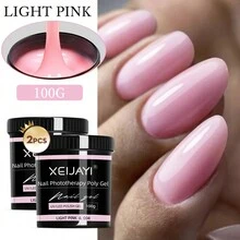 XEIJAYI 2 件装 100 克聚氨酯指甲油 UV LED 固化美甲凝胶丙烯酸水晶指甲延长凝胶适用于家庭美甲沙龙 DIY - 淺粉色 - 查看 1