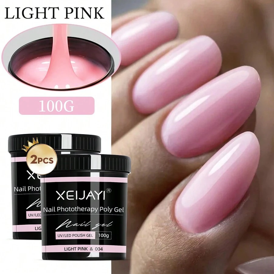 XEIJAYI 2 件装 100 克聚氨酯指甲油 UV LED 固化美甲凝胶丙烯酸水晶指甲延长凝胶适用于家庭美甲沙龙 DIY - 淺粉色 - 查看 1