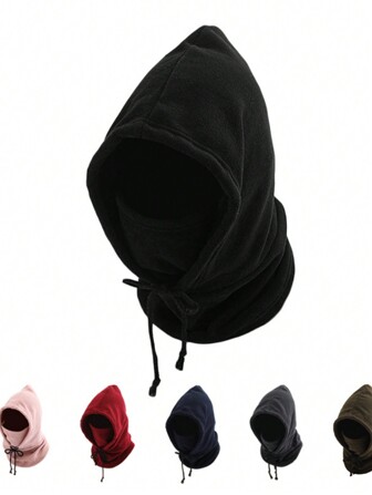 1pc Polyester Fleece Adjustable Beanie, Windproof Neck Warmer Scarf Gaiter For Outdoor In Autumn/Winter, Solid Color
