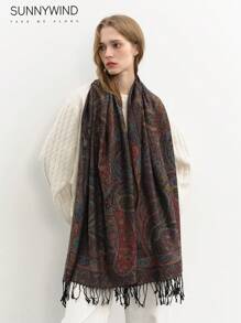 1pc Paisley Pattern Premium Quality Scarf / Shawl Winter Fall - Black - View 6