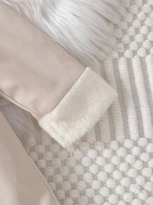 女嬰可愛優雅簡約純色翻領長袖開襟厚絨中長版外套，時尚百搭舒適保暖女童外套，幼兒秋冬服飾，適合媽媽為寶寶日常穿著與外出打扮 - 杏色 - 查看 7