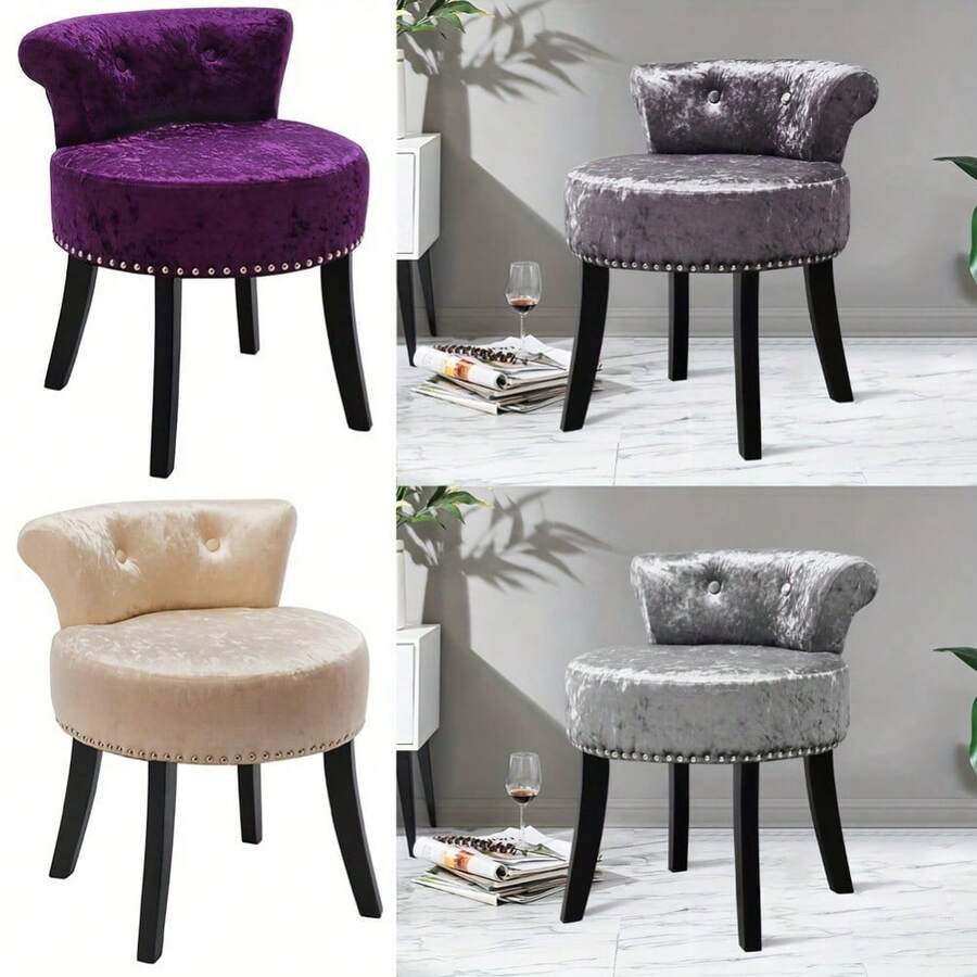Crushed Velvet Dressing Table Stool Chair Piano Makeup Seat Vanity