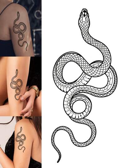 2pcs/Set Large Floral Arm Temporary Tattoos - Black & White Web Snake Wrap Pattern, Suitable For DIY, Anime Festival, Carnival, Music Festival, Valentine's Day, Party, Gifts. Waterproof Realistic Tattoo Stickers For Sexy Thigh, Chest, Abdomen, Back, Shoulder, Collarbone, Body Skin