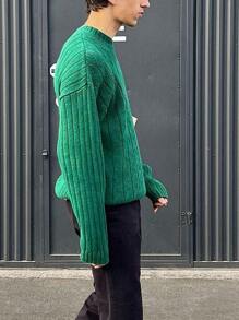 Unisex Casual Retro Cable Knit Crew Neck Long Sleeve Sweater, New Arrivals For Spring, Autumn, Winter - Green - View 3