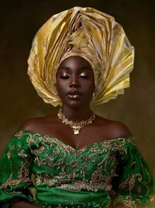 Nigerian Women's Hat Aso O New Color Fabric Weaving, Hand Folded Flower Fan Layered African Hat Topper, Auto Gel Headwear, Suitable For Weddings, Parties, And Other Festivals, Adjustable - A - View 2