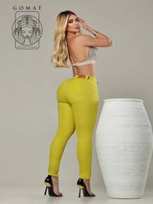 Women's Skinny Jeans, High Waist, Shapes Butt, Premium Line - 黃色 - 查看 1