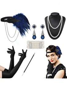 D EXCEED 6 件 20 世纪 20 年代女式飞来波女郎了不起的盖茨比配饰套装咆哮的 20 年代主题复古时尚派对查尔斯顿化装舞会万圣节装饰礼物化妆舞会角色扮演带人造羽毛头带舞会 - 多色 - 查看 53