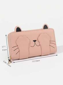 Cat Ear Zipper Long Wallet, Suitable For Storing Credit Cards And Cash