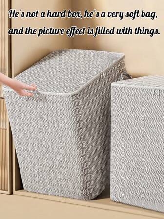 1PC Gray Clothes Storage Bag, Quilt Storage Bag, Clothes Storage Bag, Miscellaneous Storage Bag, Foldable Storage Bag.(He Is Not A Hard Box, He Is A Very Soft Bag, And The Picture Effect Is Filled With Things)