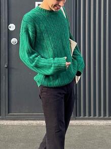 Unisex Casual Retro Cable Knit Crew Neck Long Sleeve Sweater, New Arrivals For Spring, Autumn, Winter - Green - View 2