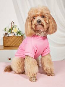 1pc Cat & Dog Graphic Print Pet Dog Vest T-Shirt, Summer - Pink - View 4