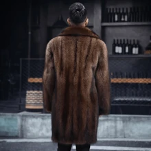 Men's Luxury Faux Mink Long Coat Winter Warm Brown Suit Lapel Jacket