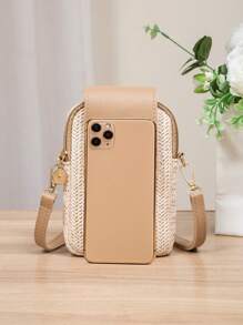 新款欧美风斜跨包，度假编织草编包，旅行包，时尚便携收纳包，编织单肩交叉手提包，沙滩包，夏季必备，最佳搭配，夏季时尚度假包 - 卡其色 - 查看 4