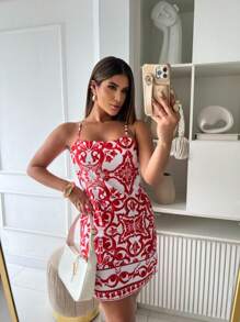 Crepe Dress, New Prints – Elegance And Sophistication, Summer 2024! - 紅白色 - 查看 3