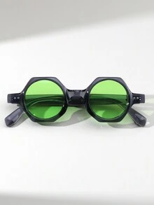 1 副男式多边形小镜框铆钉装饰复古潮流百搭时装秀派对时尚眼镜 - 彩色 - 查看 7