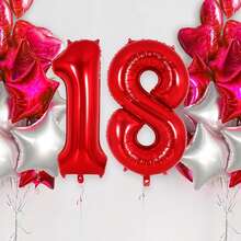 Bóng bay lá kỹ thuật số lớn màu vàng/đỏ 32 inch mới được sử dụng làm vật trang trí bằng màng polyester cho 'Tiệc sinh nhật' và làm vật trang trí bằng bóng bay kỹ thuật số cho sự kiện kỷ niệm ngày cưới - Đỏ - Xem 1