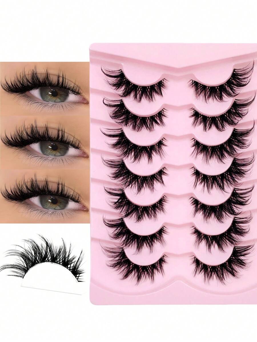 Rikuaild 7 Pairs Cat Eye Lashes Faux Mink Clear Band Eyelashes Natural Long Manga Lashes Winged End Eye Elongated Eyelashes Fake Lashes Makeup Strip Lashes, Lashes, Eyelashes, Fake Lashes - Cat Eye Lashes - View 1