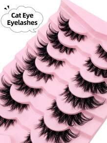 Rikuaild 7 Pairs Cat Eye Lashes Faux Mink Clear Band Eyelashes Natural Long Manga Lashes Winged End Eye Elongated Eyelashes Fake Lashes Makeup Strip Lashes, Lashes, Eyelashes, Fake Lashes - Cat Eye Lashes - View 2