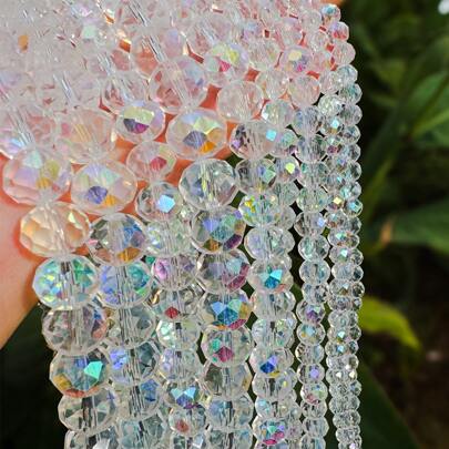 White AB Clear Rondelle Austria Artificial Crystal Beads Faceted Glass Beads Loose Spacer Beads For DIY Bracelet Jewelry Making Accessories