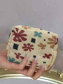 小化妆包，拉链储物袋，旅行盥洗包，零钱包，化妆品储物盒，防水可爱旅行盥洗储物袋，适合女性和女孩化妆包。多种图案选择学校用品旅行必需品袋化妆包假日必需品化妆包化妆包化妆包美容 - 米色 - 查看 3