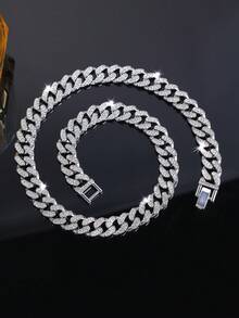 1 件时尚简约时尚奢侈品牌水钻装饰时尚嘻哈项链男士 - 鏈條 - 查看 8