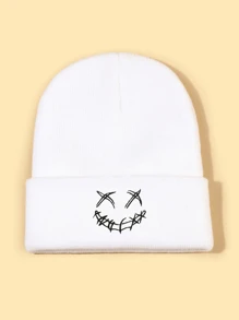 1 件男女通用鬼脸刺绣针织帽，柔软舒适嘻哈无檐帽，适合秋冬日常佩戴冬帽秋季装