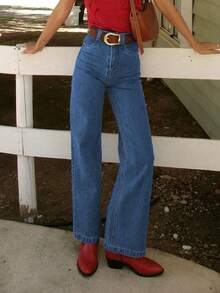 Design Jeans Autumn Retro High-Waisted Straight Pants Washed Blue Casual Pants Women (Without Belt) - Blue - View 7