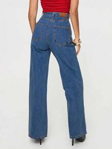Design Jeans Autumn Retro High-Waisted Straight Pants Washed Blue Casual Pants Women (Without Belt) - Blue - View 2