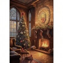 1 tấm vải Canvas trang trí tường Giáng sinh cổ điển nhẹ nhàng, trang trí nhà nông thôn, phong cảnh mùa đông, nghệ thuật ngày lễ, không khung - Nhiều màu - Xem 110