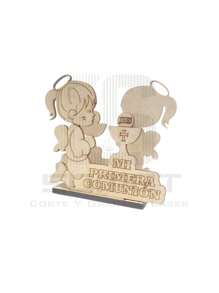 Servilleteros de Mi Primera Comunión Niña Orando 6 pzas en MDF - Camel - Ver 2