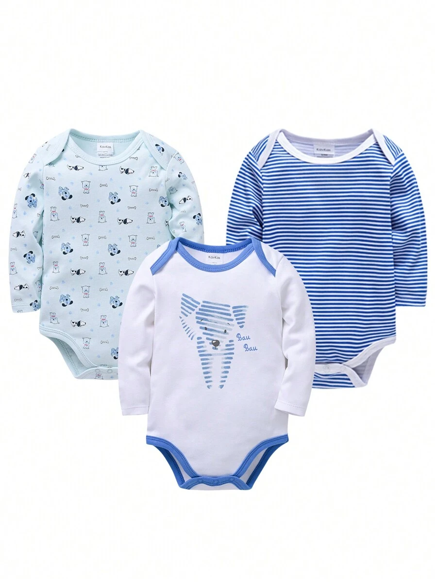 男婴 3 件套条纹卡通图案连体衣 - 彩色 - 查看 1