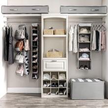 Hanging Shoe Organizer For Closet, 10 Shelves - Hanging Shoe Rack W/ Side Pockets - Narrow, Space Saving, Durable - Grey - View 7