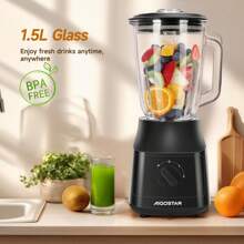 600W Blender, 4 Titanium Coated Blades, 2 Speeds And Pulse, 1.5L Detachable Jug, Ice Crusher, AutoClean Function, Black - EU E Type Plug(220-240V) - View 3